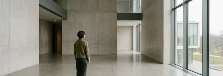 Personne contemplant différents aspects de la vie au-delà de l'argent dans un environnement épuré