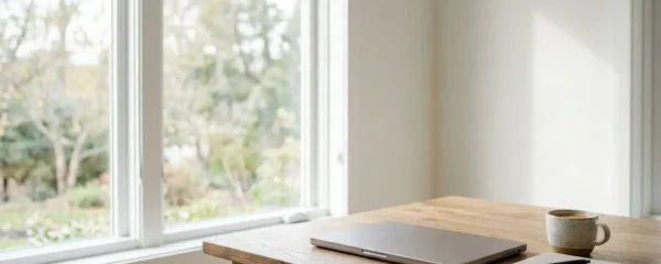 Composition minimaliste illustrant l'équilibre entre connexion numérique et concentration mentale