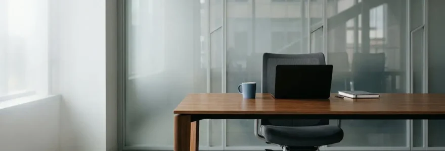 Environnement professionnel moderne avec atmosphère calme illustrant la gestion du stress