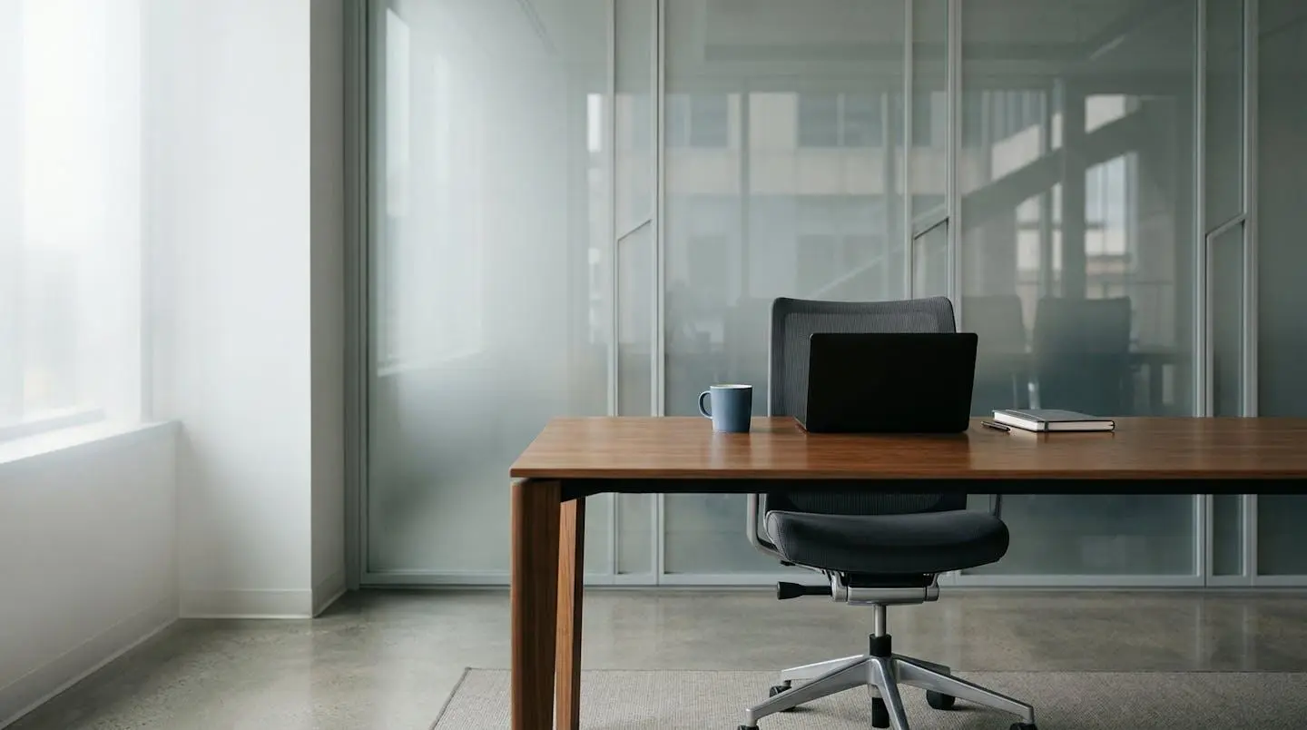 Environnement professionnel moderne avec atmosphère calme illustrant la gestion du stress