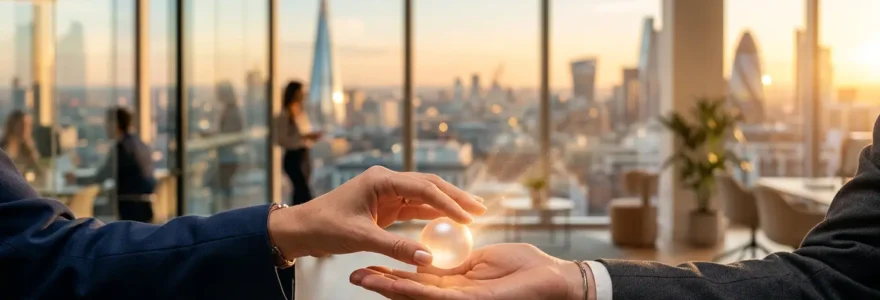 Scène professionnelle illustrant l'entraide et la collaboration stratégique en milieu de travail