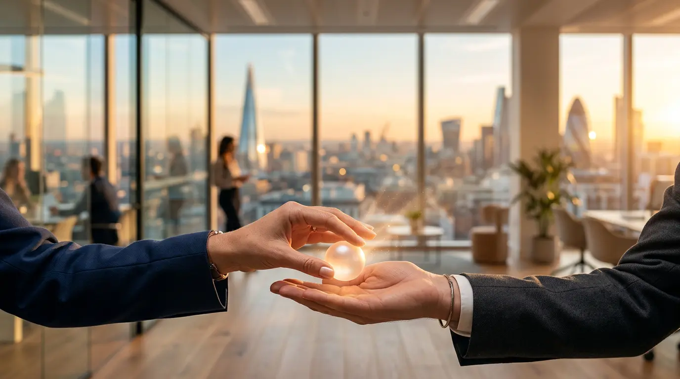 Scène professionnelle illustrant l'entraide et la collaboration stratégique en milieu de travail
