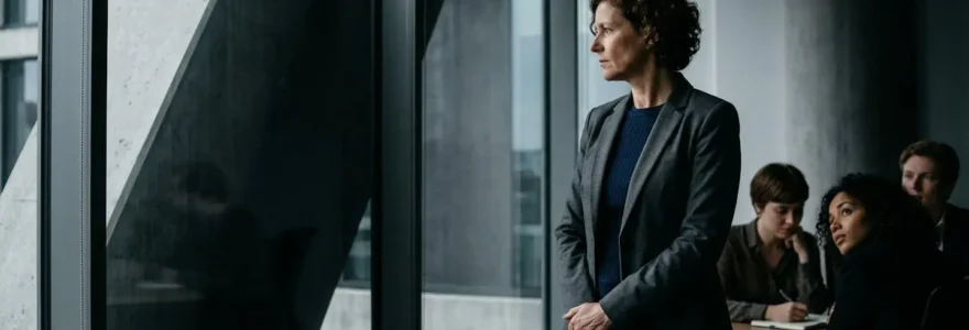 Manager protégeant son équipe face à la pression hiérarchique en environnement professionnel tendu