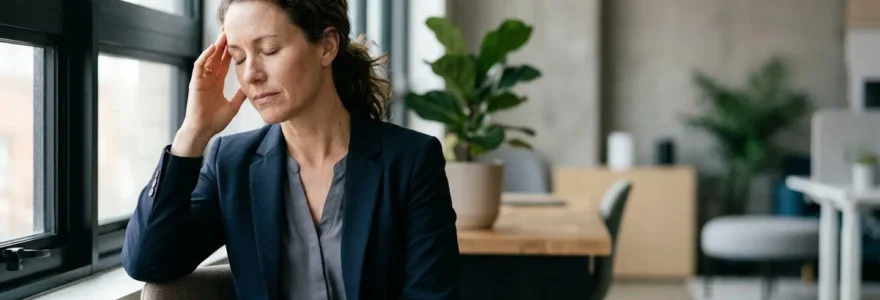 Personne en moment de réflexion profonde dans un environnement calme symbolisant la réévaluation cognitive