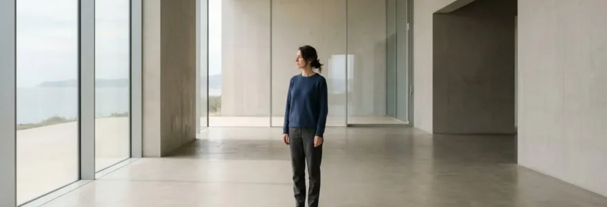 Personne en équilibre mental face au flux d'informations