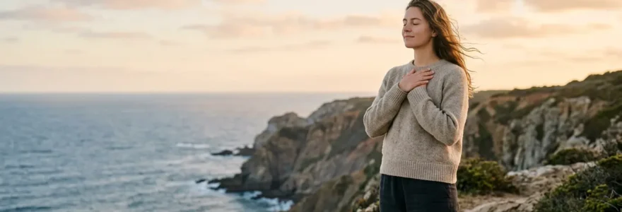 Une personne dans un espace paisible symbolisant la force intérieure et la sécurité émotionnelle