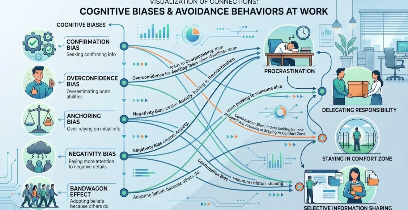 Visualisation des connexions entre biais cognitifs et comportements d'évitement au travail