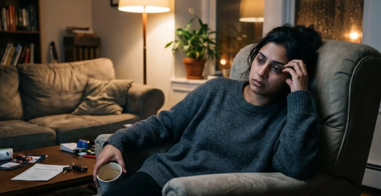 Personne montrant des signes subtils de fatigue émotionnelle après des interactions sociales épuisantes
