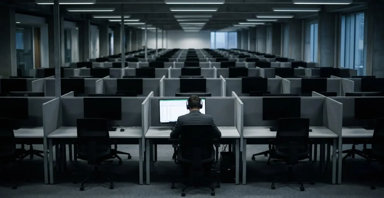 Atmosphère minimaliste illustrant l'isolement et le manque de reconnaissance individuelle au travail