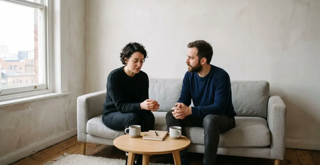 Moment d'introspection et de dialogue significatif dans un cadre épuré